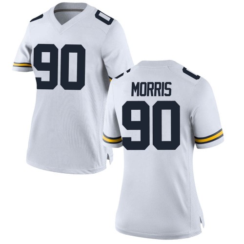 Mike Morris Michigan Wolverines Women's NCAA #90 White Game Brand Jordan College Stitched Football Jersey XVB4254NV